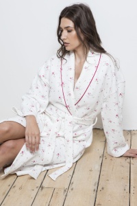 Dittsy Bouquet QUILTED 100%  Cotton Interlock Shawl Collar Robe